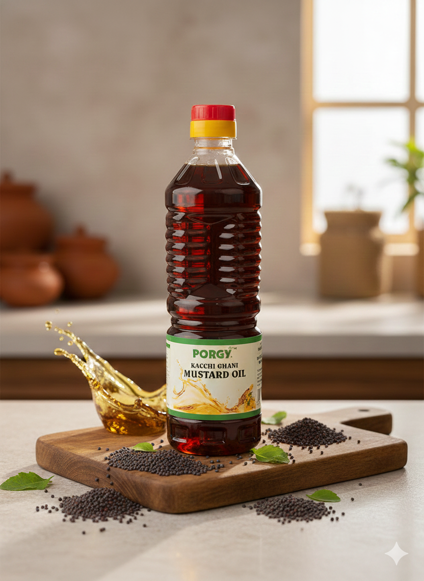 Porgy 2 Litre Cold-Pressed Black Mustard Oil | Pure Kachchi Ghani | Bold Aroma for Authentic Cooking