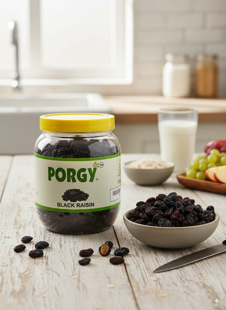 PORGY Black Raisins – 250g Premium handpicked raisins with natural sweetness