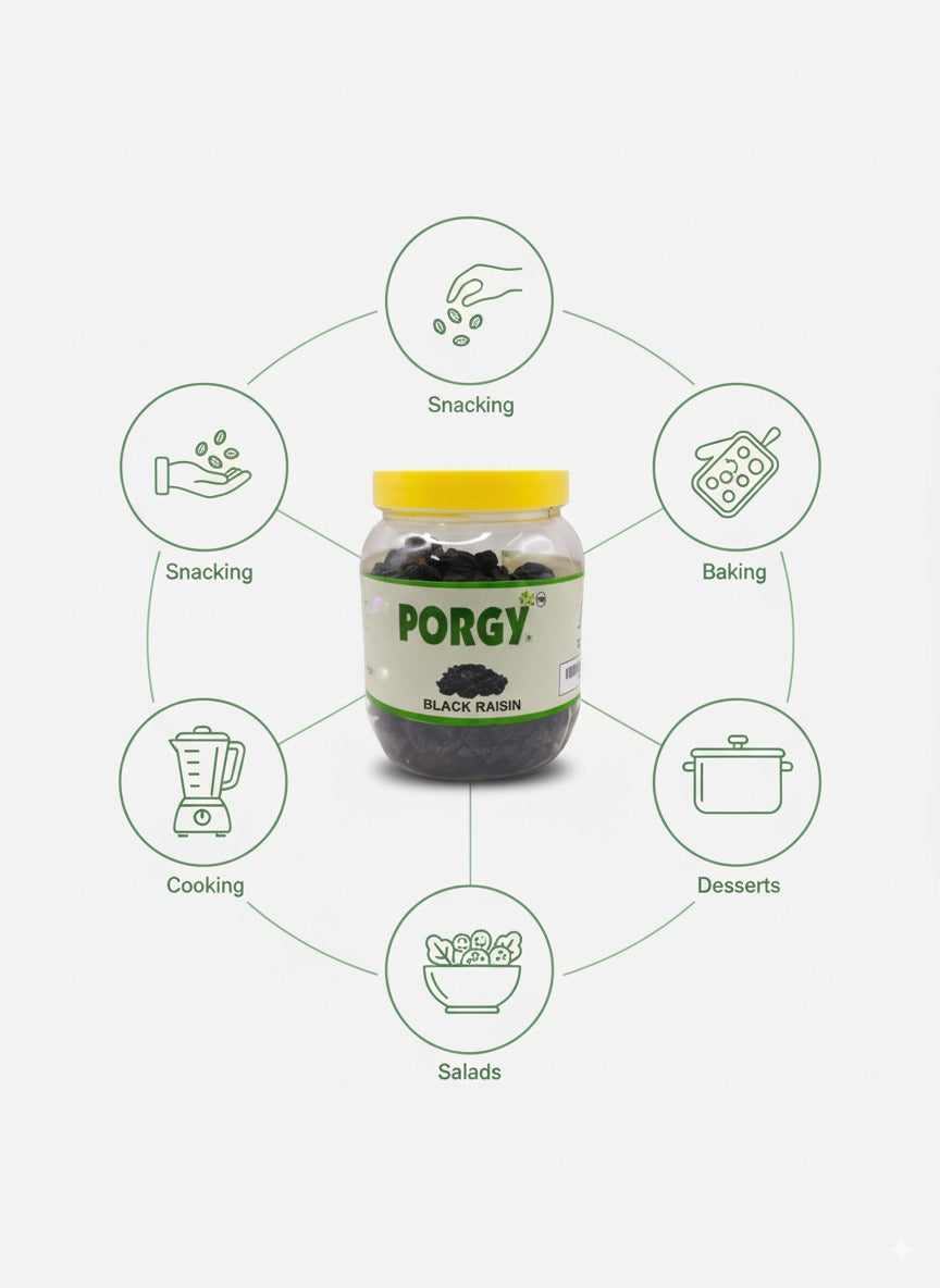 PORGY Black Raisins – 250g Premium handpicked raisins with natural sweetness