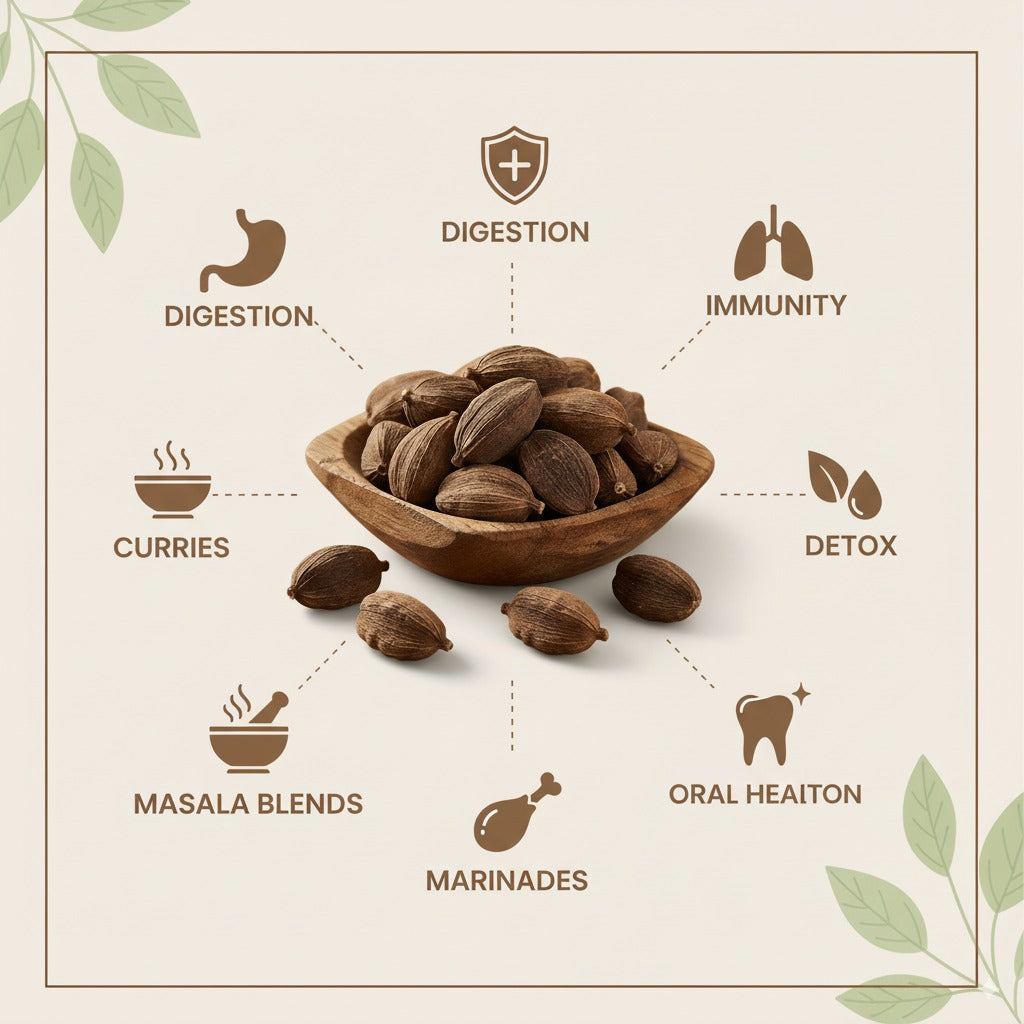 PORGY Black Cardamom Whole – 50g Premium smoky badi elaichi