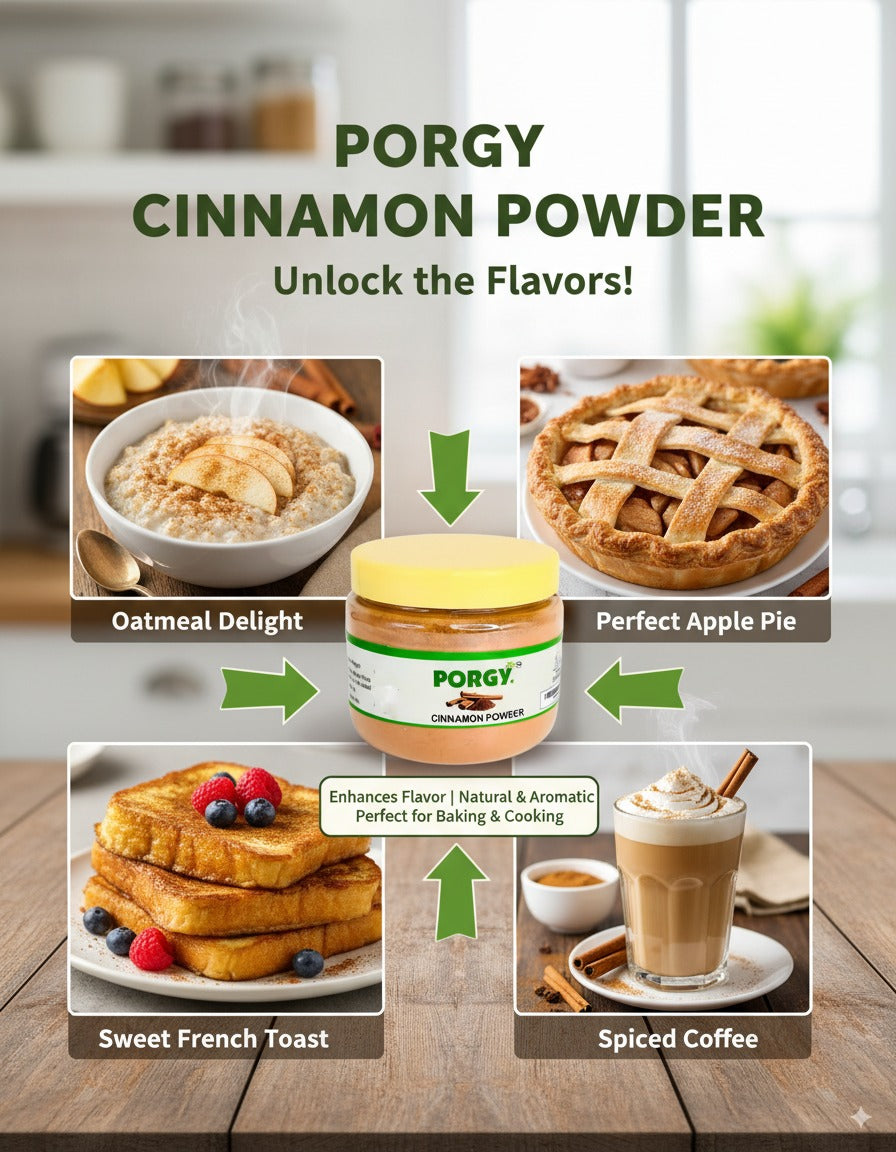 PORGY Premium Spice Powder Combo – 500g Anardana, Cinnamon, Red Chilli Kuta, White Pepper