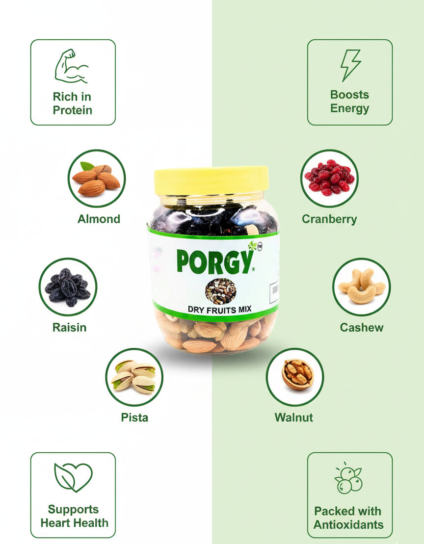 PORGY Dry Fruit Mix – 450g Almonds, Raisins, Cranberries, Cashews, Pistachios, Walnuts