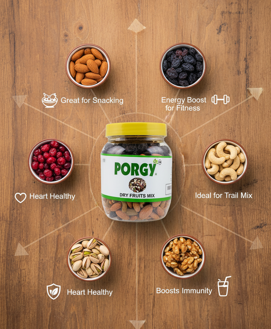 PORGY Dry Fruit Mix – 450g Almonds, Raisins, Cranberries, Cashews, Pistachios, Walnuts