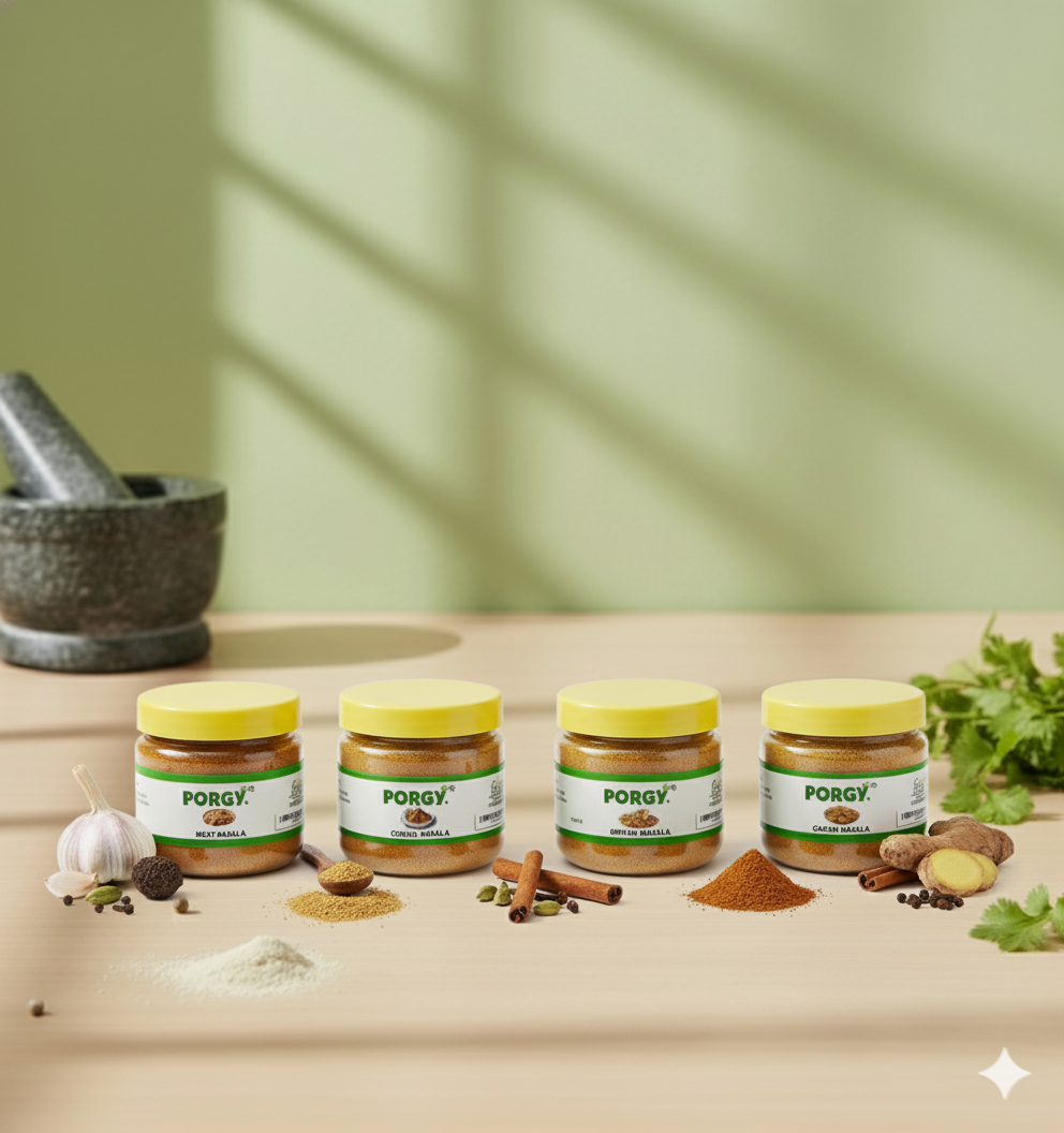 PORGY Non-Veg Spice Combo – 400g Chicken Masala, Meat Masala, Garam Masala, Biryani Masala