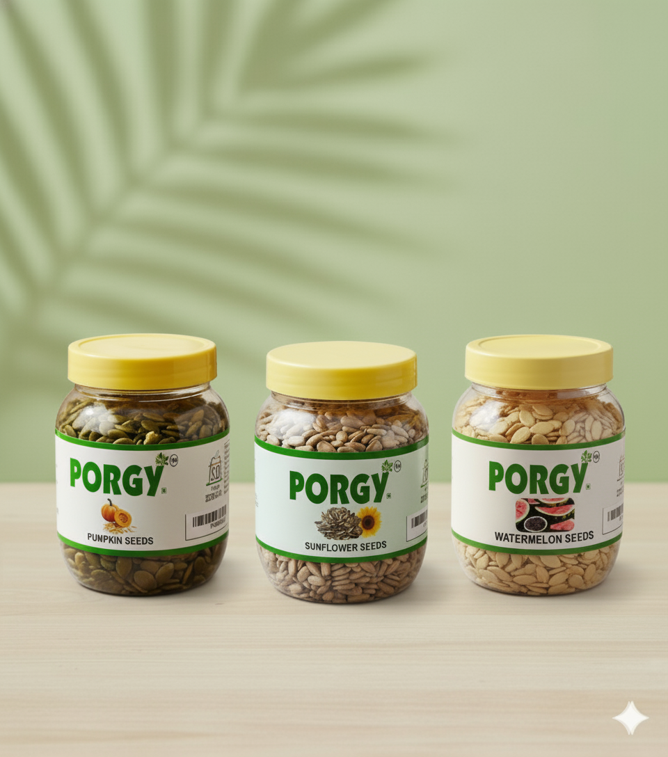 PORGY - Seed Combo 750 G – Pumpkin 250g, Sunflower 250g & Watermelon 250g