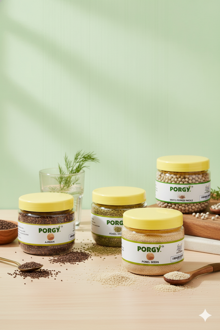 PORGY Spice Combo – 370g Fennel, Ajwain, White Pepper, Poppy Seeds