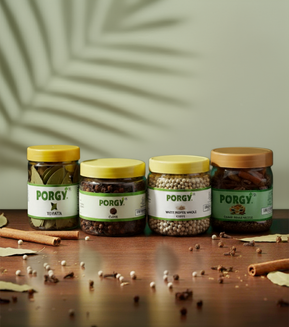 PORGY Spice Combo Pack – 425g White Pepper, Bay Leaf, Garam Masala, Clove