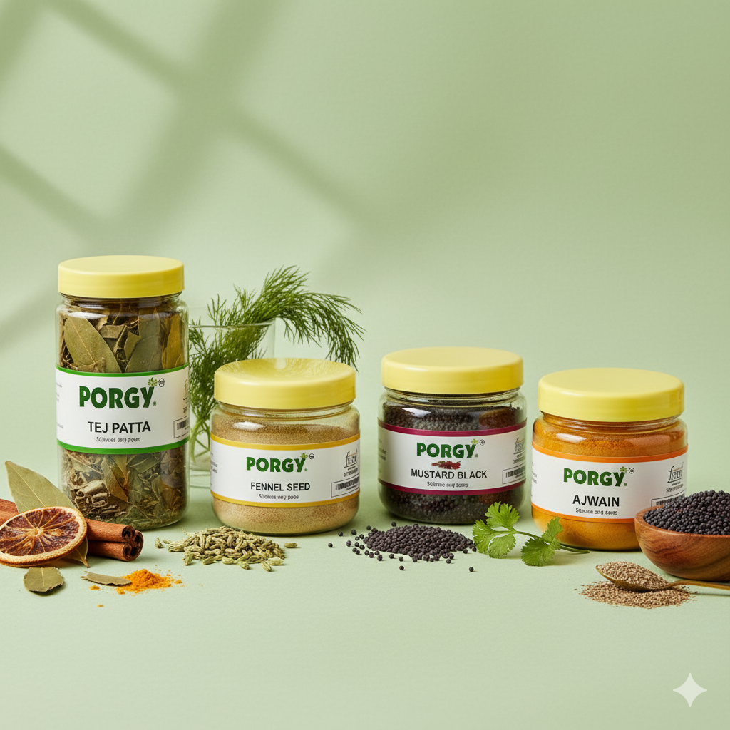 PORGY Wellness & Flavor Combo – 500g Pack Lakadong Turmeric, Cinnamon, Anardana, White Pepper