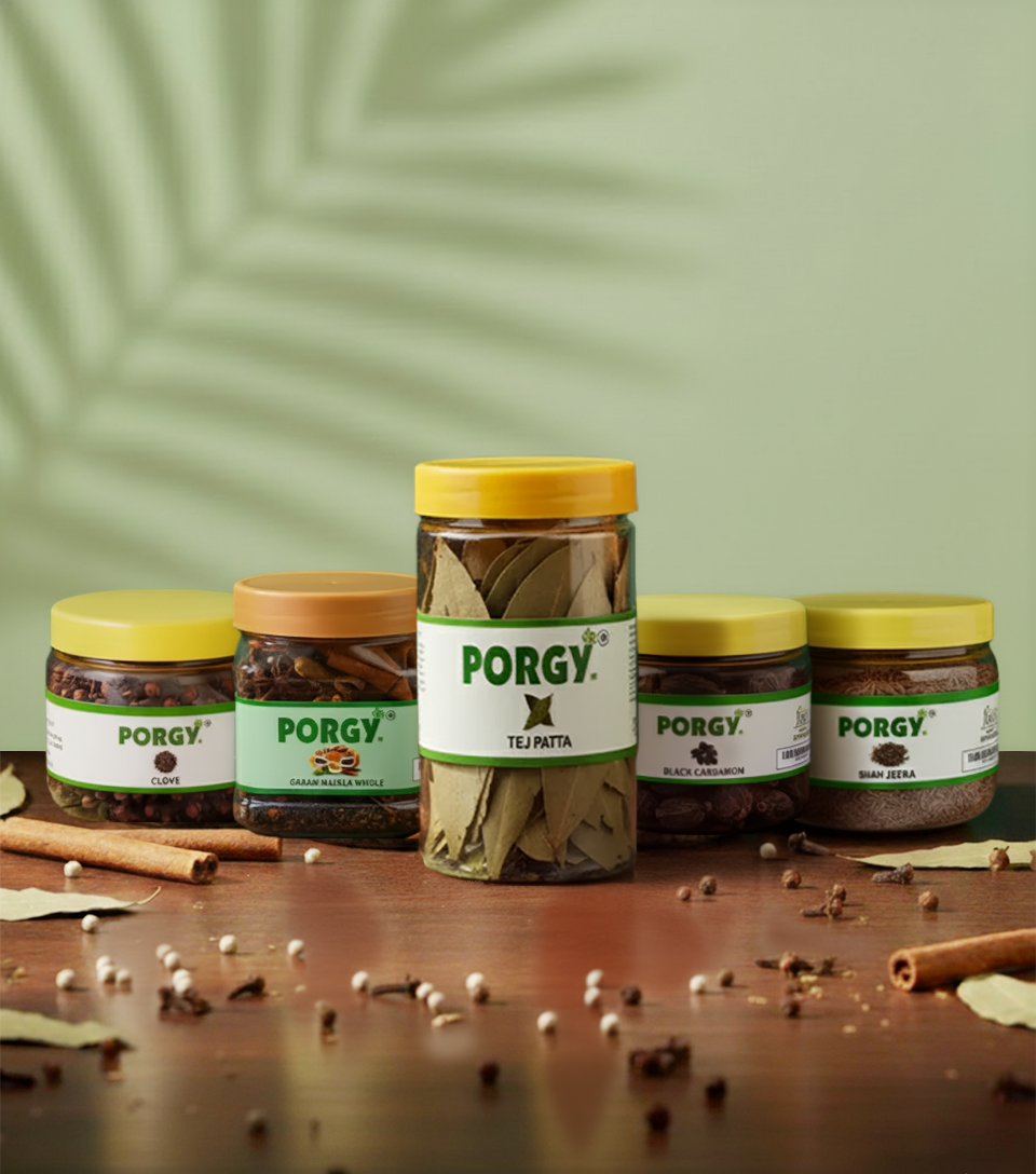 PORGY Premium Spice Combo – 475g Shah Jeera, Bay Leaf, Garam Masala, Clove, Black Cardamom