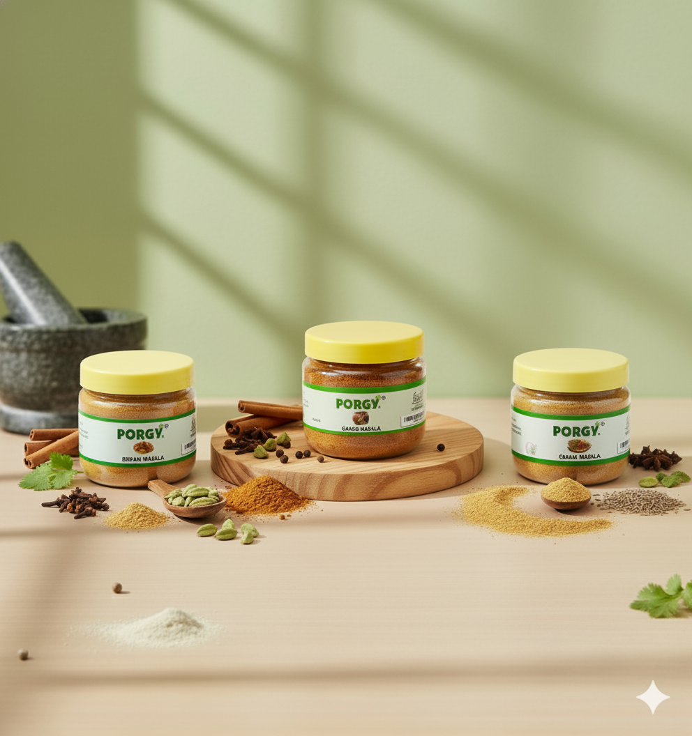 PORGY Triple Spice Combo – 300g Biryani Masala, Kitchen Masala, Garam Masala