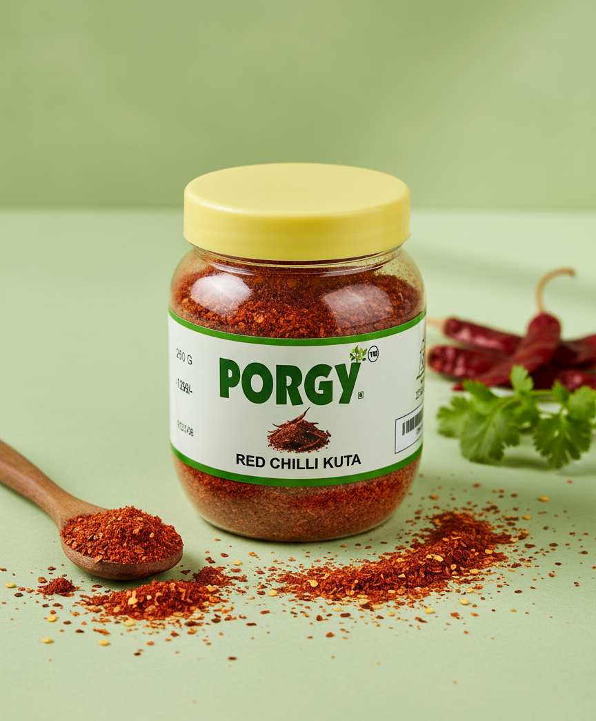 PORGY Red Chilli Kuta – 250g Coarse ground chilli for pickles, chutneys and tadka