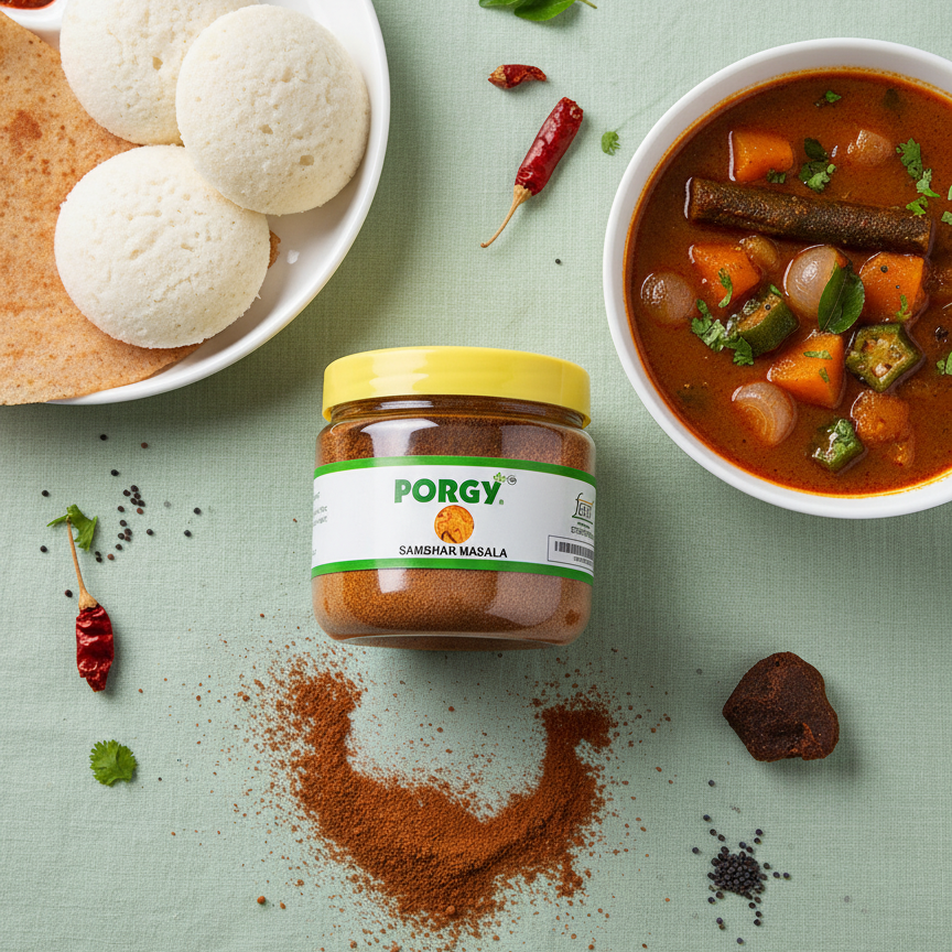 PORGY Sambhar Masala – 100g Authentic South Indian blend for idli, dosa and rice