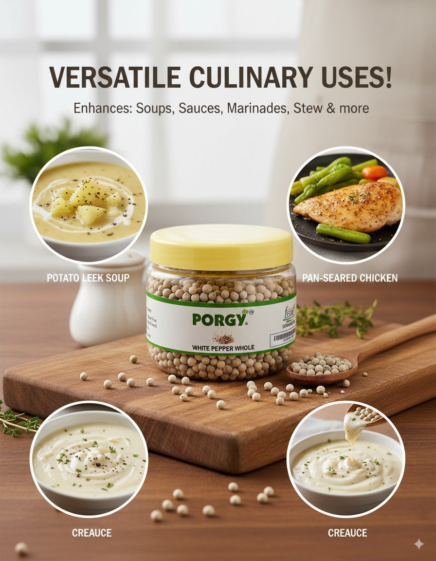 PORGY White Pepper Whole – 50g Premium subtle and aromatic