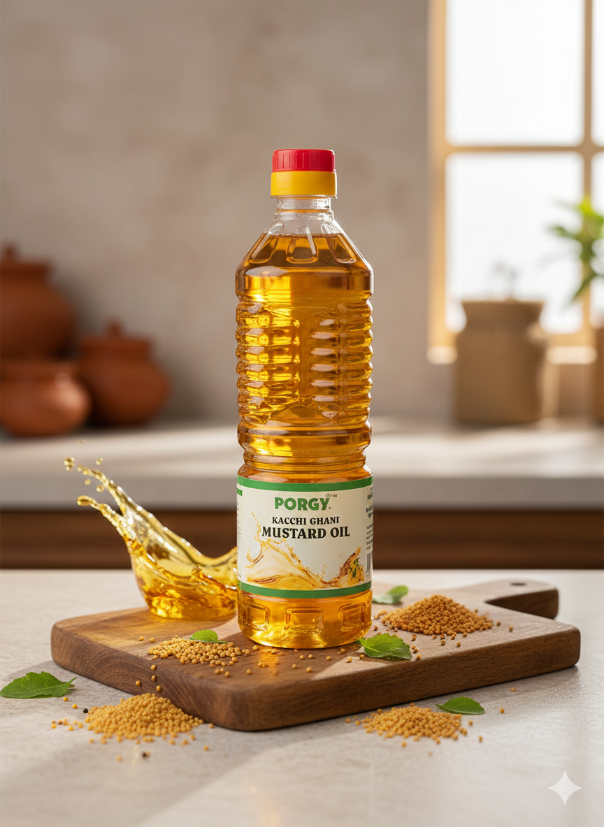 Porgy 500 ml Cold-Pressed Yellow Mustard Oil | Pure Kachchi Ghani Extraction | Unrefined & Nutrient-Rich